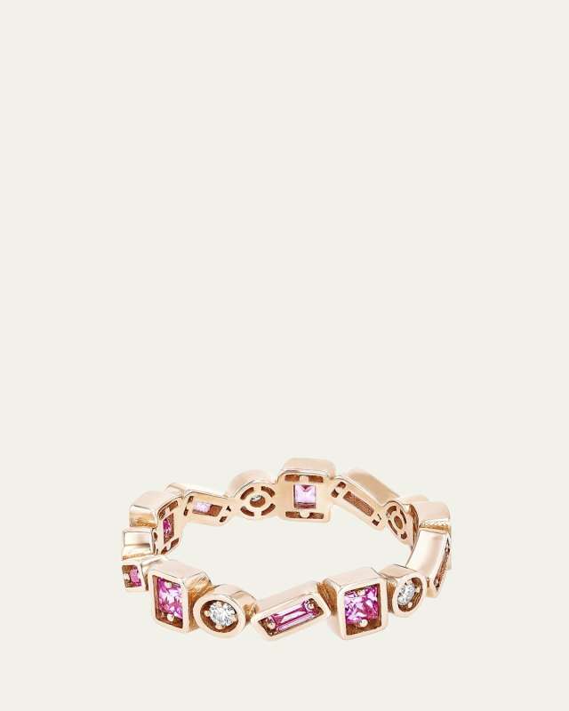 18K Rose Gold White Diamond and Pink Sapphire Band Ring